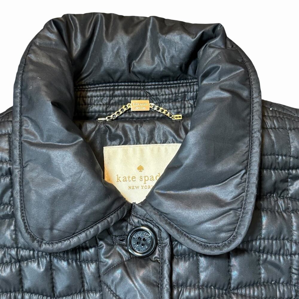 Kate Spade New York Black Quilted Collared Button Front Coat Size M PLEASE READ - Picture 3 of 16